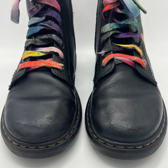 Doc Martens AirWair Boots Girl's Size 2 Combat Shoes Side Zip 1460 Black Rainbow - Picture 6 of 14